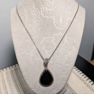 Unique Artisan Signed 925 Sterling Silver Big Onyx Statement Necklace 22"